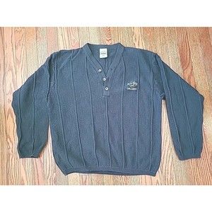 Hard Rock Cafe Orlando Mens Gray Pullover Cotton Sweater Size 3 Button Large